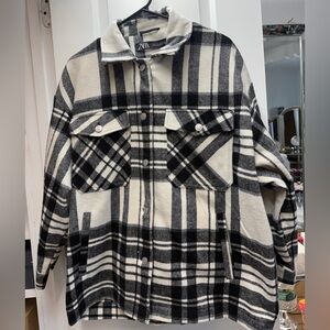 ZARA Black & White Plaid Shirt Jacket
